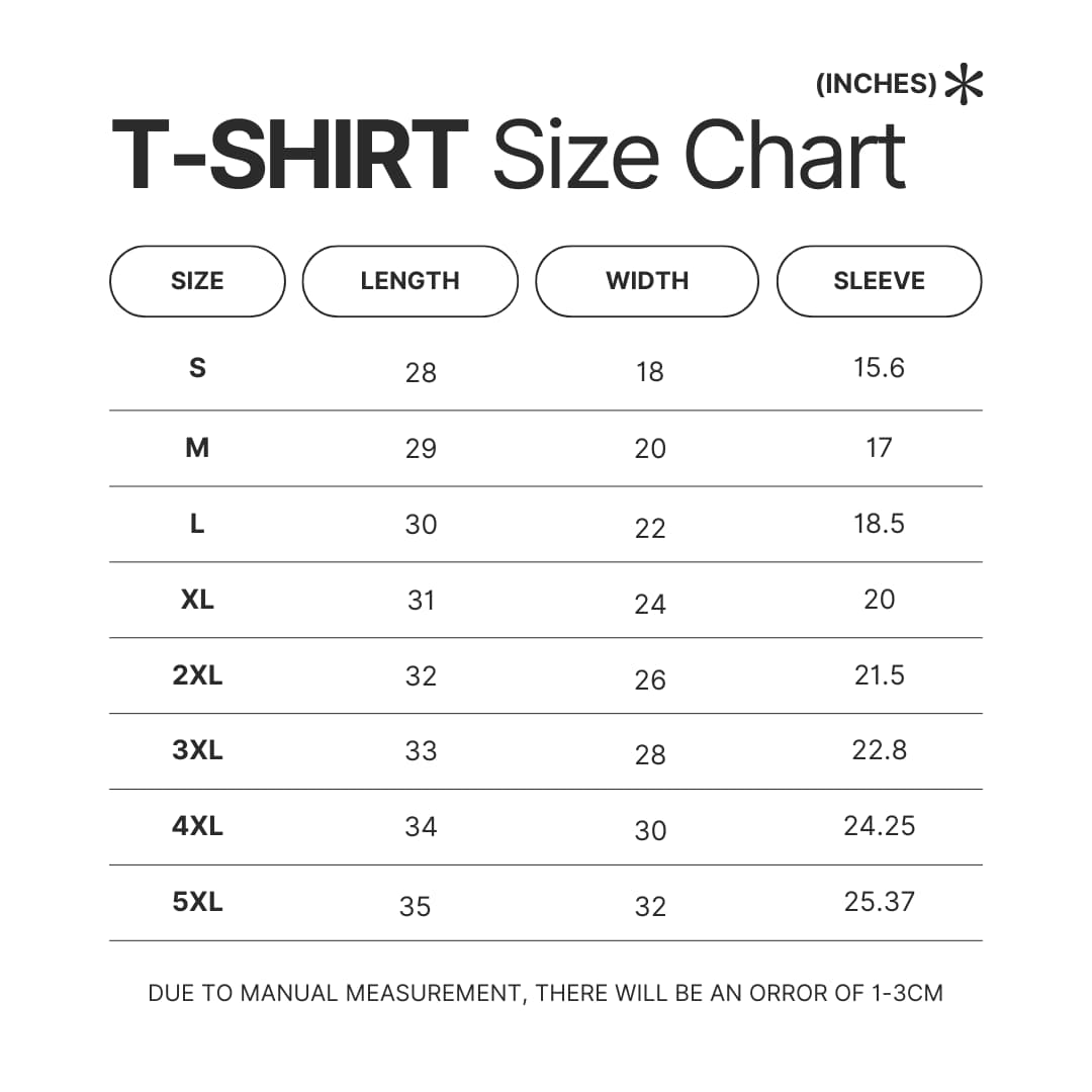 T shirt Size Chart - Hannibal Merch