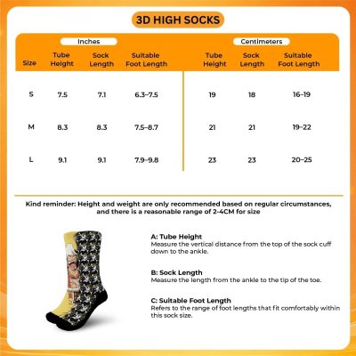 3D high Socks Size Chart - Hannibal Merch