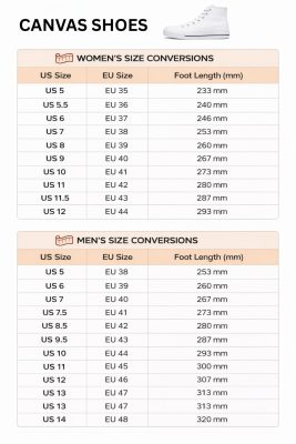 High Top Canvas Shoes Size Chart - Hannibal Merch