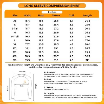 Long Compression shirt Size chart - Hannibal Merch