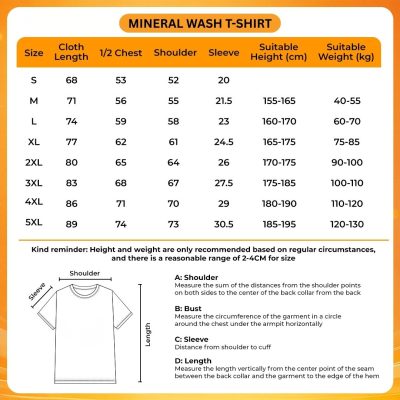 Mineral Wash T Shirt Size Chart - Hannibal Merch