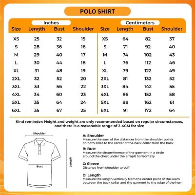 Polo shirt Size Chart - Hannibal Merch