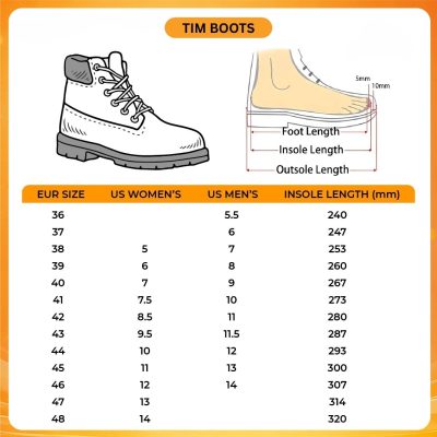 Tim Boots V1 Size Chart - Hannibal Merch